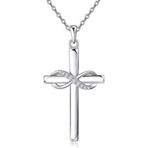 925 Sterling Silver Cross Infinity Necklace for Women with 14K Rose Gold Plating